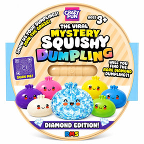 Mystery Squishy Dumpling Diamond Edition box front, collectible sensory fidget toy