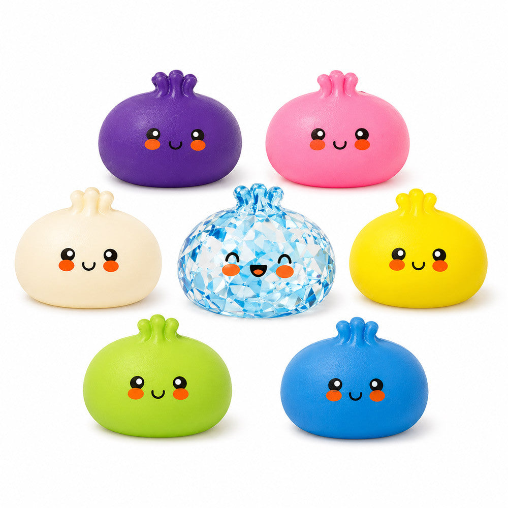Mystery Squishy Dumpling toys, six colours plus diamond design, sensory fidget toy
