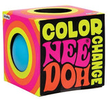 Blue Nee Doh Colour Change squish ball in its retro-style neon gift box