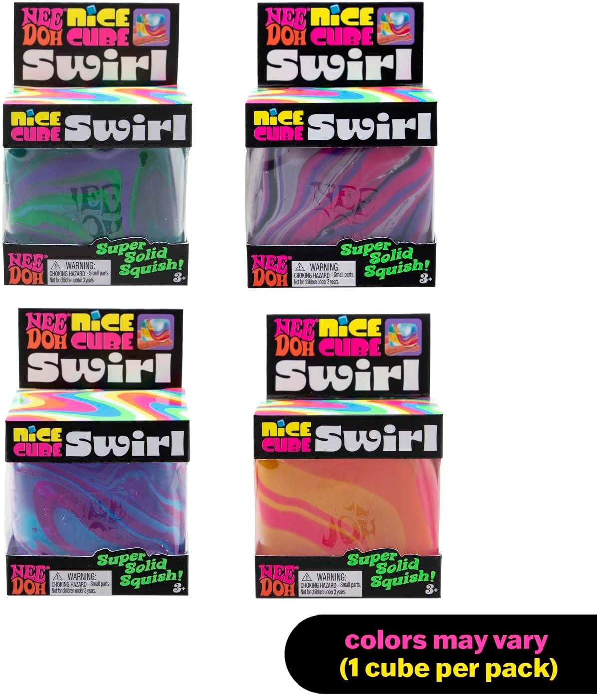 Four Nee Doh Nice Cube Swirl boxes in different colourways with colours may vary notice
