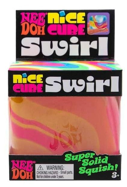 Orange and pink swirl Nee Doh Nice Cube Swirl in its retail box
