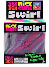 Pink and black swirl Nee Doh Nice Cube Swirl in its retail box