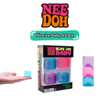 Nee Doh Nice Ice Baby 4-pack gift box with hand holding blue cube and stacked cubes beside it