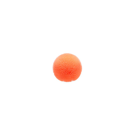 Single orange Nee Doh Teenie Fuzz Ball showing full velvety spiky texture