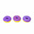 Three purple NeeDoh Dohnuts showing sprinkle, drizzle and pearl frosting designs