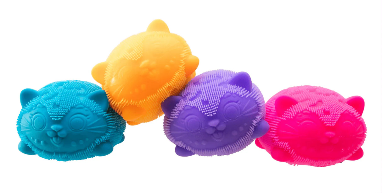 Nee Doh Fuzz Ball Wild Cats squishy cat sensory toys, teal orange purple pink