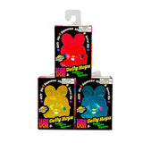 Three NeeDoh Jelly Hops boxes stacked showing red, yellow and teal glitter bunny variants