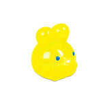 Close-up of yellow glitter NeeDoh Jelly Hops squish bunny with blue dot eyes