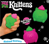 Nee Doh Knittens squishy knitted cat sensory fidget toy, green and pink