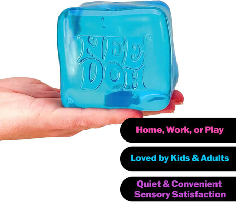 Blue NeeDoh Nice Berg large squishy sensory cube held in hand
