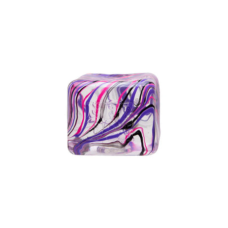 Purple, black, and pink marbled Nee Doh Nice Berg Swirl squish cube on white background
