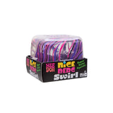 Purple and black marbled Nee Doh Nice Berg Swirl squish cube on its branded retail box