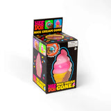 Pink Nee Doh Nice Cream Cone squish toy displayed in branded retail box showing soft-serve cone shape