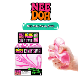 Nee Doh Nice Cube Candy Swirl pink marble squishy sensory toy with packaging