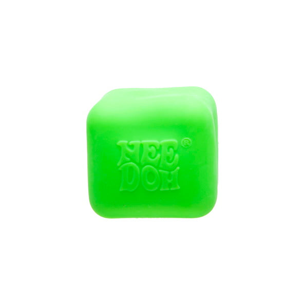Green Nee Doh Nice Cube Glow squish cube on white background