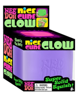 Nee Doh Nice Cube Glow purple variant in branded retail display box