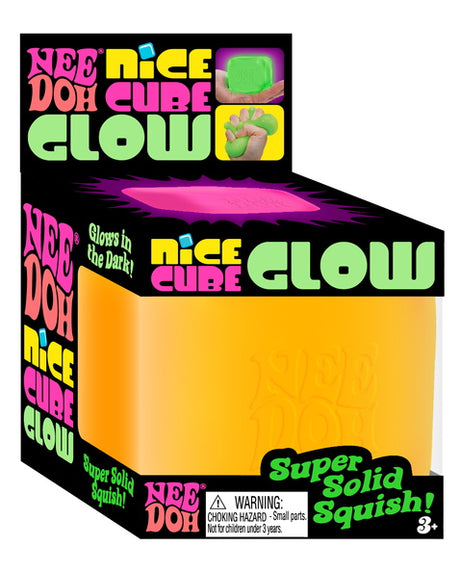 Nee Doh Nice Cube Glow yellow variant in branded retail display box