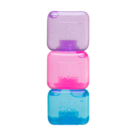 NeeDoh Nice Ice Baby cubes stacked, purple pink blue sensory fidget toys