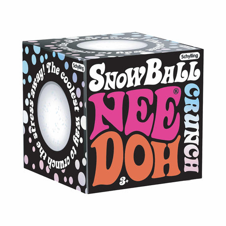 NeeDoh Snow Ball Crunch black packaging, squishy sensory squeeze toy