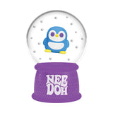 NeeDoh Snow Globe blue penguin figure with purple branded squishy base on white background