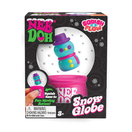 NeeDoh Snow Globe snowman design in branded box with pink squishy base