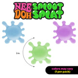 NeeDoh Sploot Splat in blue, green and purple showing 3 inch size