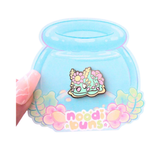 Noodibuns by Evy Benita mint green floral nudibranch kawaii enamel pin, white background