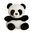 Aurora Palm Pals Bamboo Panda plush — a black and white panda soft toy with classic black eye patches, rounded black ears, a black nose, and a chunky seated pose against a white background