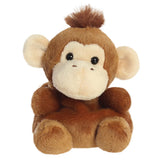 Aurora Palm Pals Boomer Monkey plush — a brown monkey soft toy with a cream-coloured muzzle, large rounded ears, a dark brown tuft on top of the head, and a cheerful seated pose