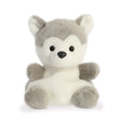 Palm Pals Busky Husky plush, a small palm-sized stuffed dog with a soft grey and white coat, dark grey markings, black button nose, and round fluffy paws