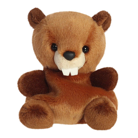 Palm Pals Chewy Beaver plush in warm brown fur with white buck teeth and black nose