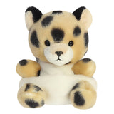 Aurora Palm Pals Chutney Cheetah plush — a tan and black spotted cheetah soft toy with a white muzzle, rounded ears with black tips, and a compact seated pose against a white background