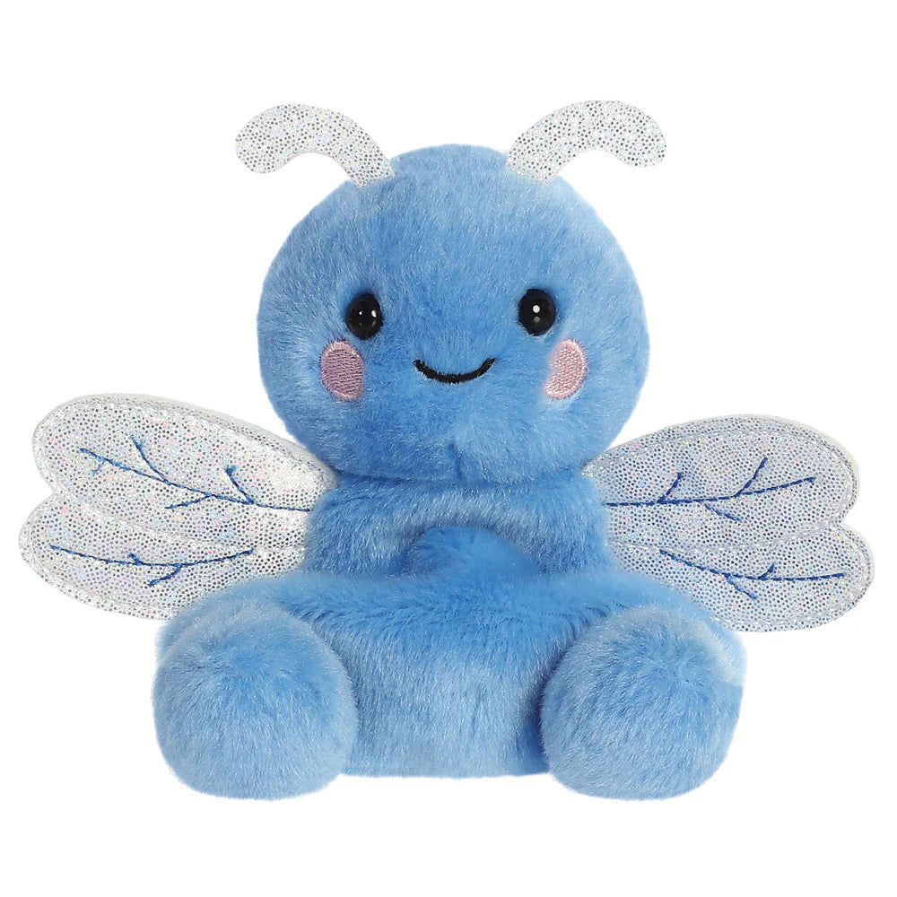Palm Pals dart dragonfly plush with iridescent sparkle wings and pink embroidered cheeks