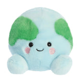Palm Pals Eve Earth plush in light blue with green landmass patches and pink embroidered cheeks