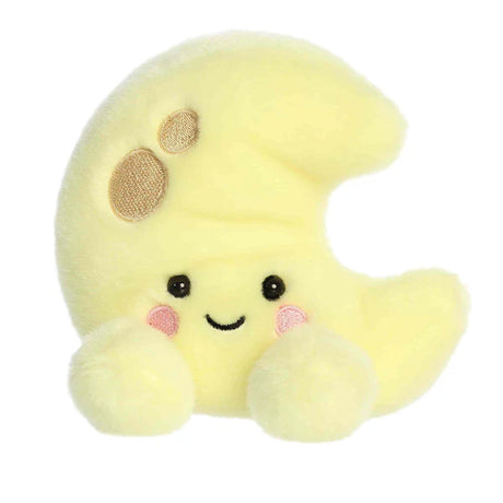 Palm Pals Evelyn Crescent Moon plush in pale yellow crescent shape with a sleepy smiling face