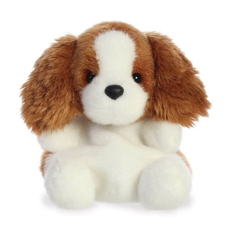 Palm Pals Lady Spaniel plush, a small palm-sized stuffed spaniel puppy with a fluffy white body, soft brown floppy ears, and a black button nose