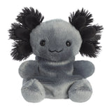 Palm Pals Onyx Axolotl mini plush with dark grey body and black fluffy gills