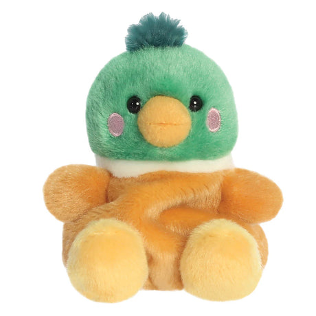 Palm Pals Puddles Mallard Duck plush with green head, yellow beak, orange body and yellow feet