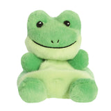 Palm Pals Ribbits Frog plush, a small palm-sized stuffed frog with a bright two-tone green body, a wide embroidered smile, and a pale cream belly