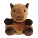 Aurora Palm Pals Sid Capybara plush — a tan and dark brown capybara soft toy with a broad flat muzzle, small dark ears, embroidered nose detail, and a relaxed seated pose
