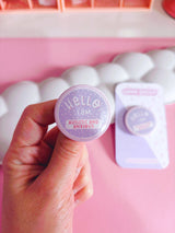 Peachy Lane Studio Hello I Am Autistic and Anxious badge held, lilac, 38mm pin badge