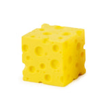 Yellow holey cheese block squeeze toy, standalone product shot
