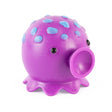 Purple spotted Peek-A-Boo Octopus squeeze toy front view showing pop-out spout opening and bead eyes