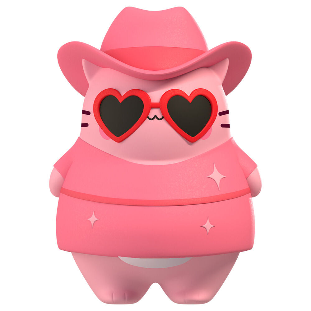 Pembe the Pink Cat squishy figure, pink cowboy hat, heart sunglasses, collectible fidget toy
