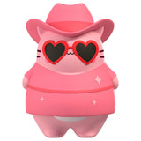 Pembe the Pink Cat squishy figure, pink cowboy hat, heart sunglasses, collectible fidget toy