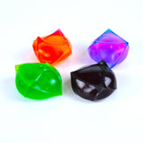 Four colorful polyhedral squishies on a white background