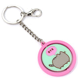 Official Pusheen Hi Bye Spinning Keyring, Bye side straight-on, pink frame