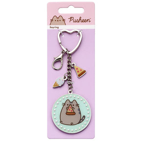 Official Pusheen the Cat Pizza Keyring with mini charms on backing card, mint green