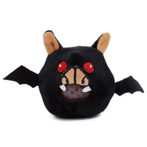 Queasy Squeezies black bat plush squeeze toy with a red gel bead mouth panel