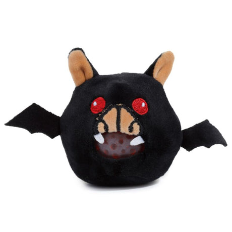 Queasy Squeezies black bat plush squeeze toy with a red gel bead mouth panel